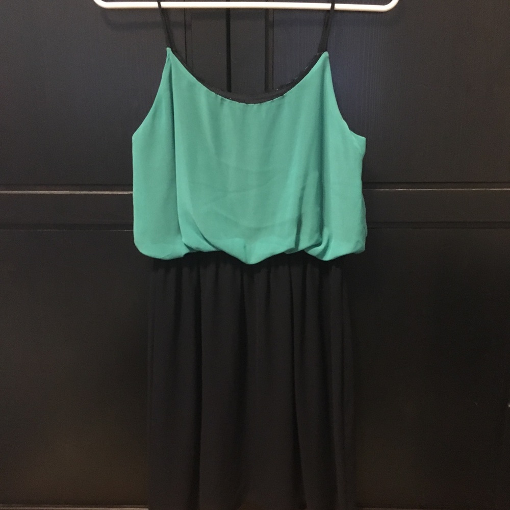 Green & Navy Midi Dress Spaghetti Straps